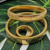 Stainless Steel Snake Chain Bangle Bracelet & Rings Set