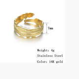 Stainless Steel Feather Rings 18K Plated Open Finger Jewelry