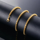 Stainless Steel Round Box Necklace Square Pearl Chain 2/3/4/5mm