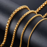 Stainless Steel Round Box Necklace Square Pearl Chain 2/3/4/5mm