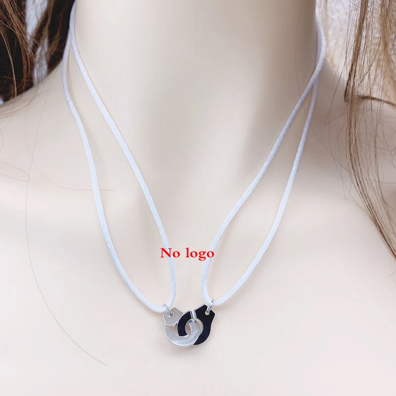 Stainless Steel Handcuff Pendant Necklace with Adjustable Rope