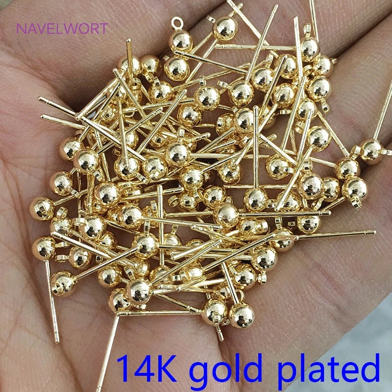Stainless Steel Needle Stud Earring Base with 14K Plated Post