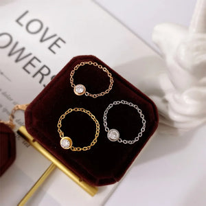 Stainless Steel Ring with Small Chain Zircon for Women LR021