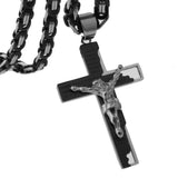 Stainless Steel Cross Pendant Necklace Byzantine Chain