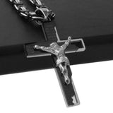 Stainless Steel Cross Pendant Necklace Byzantine Chain
