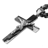 Stainless Steel Cross Pendant Necklace Byzantine Chain