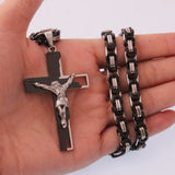 Stainless Steel Cross Pendant Necklace Byzantine Chain