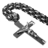 Stainless Steel Cross Pendant Necklace Byzantine Chain
