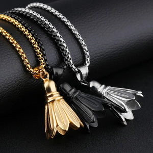 Stainless Steel Silver Badminton Pendants Necklaces Men Women