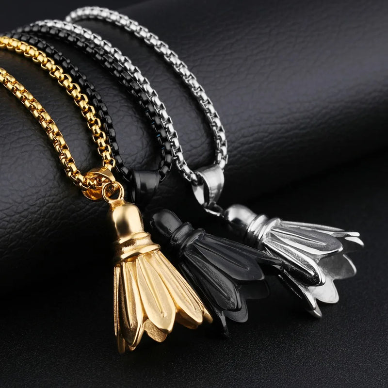 Stainless Steel Silver Badminton Pendants Necklaces Men Women