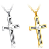 Stainless Steel Cross Wire Pendant Necklace Men Women Jewelry
