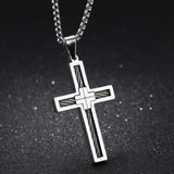 Stainless Steel Cross Wire Pendant Necklace Men Women Jewelry