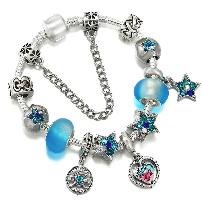 High Stars Globe Charm Beads Pendants DIY Snake Chain Charm Bracelet
