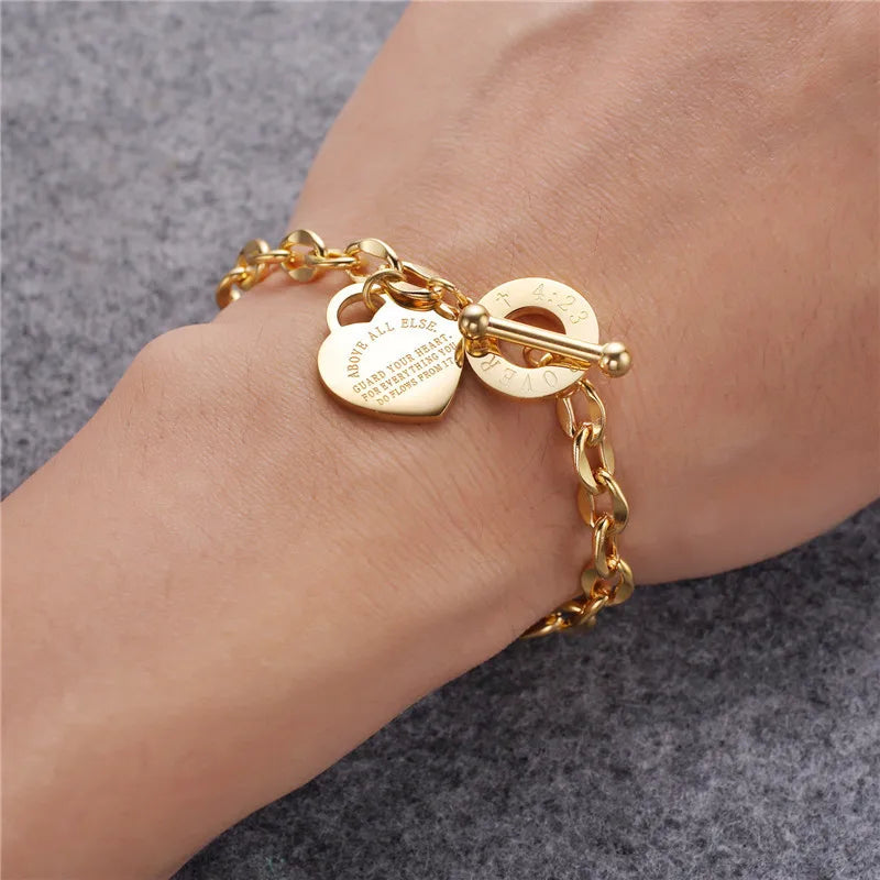 High Steel Titanium O Chain Love Bible Proverbs Bracelet