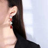 Sterling Silver Flower Drop Earrings CZ Wedding Dangler Gift