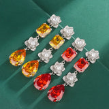 Sterling Silver Flower Drop Earrings CZ Wedding Dangler Gift