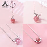 Sterling Silver Strawberry Crystal Pendant Necklace for Gift