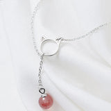 Sterling Silver Strawberry Crystal Pendant Necklace for Gift