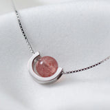 Sterling Silver Strawberry Crystal Pendant Necklace for Gift