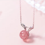 Sterling Silver Strawberry Crystal Pendant Necklace for Gift