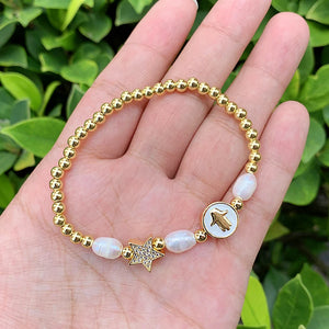 Strong Plated Wire Bracelet Pearl Cross/Heart Personalized Jewelry