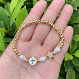 Strong Plated Wire Bracelet Pearl Cross/Heart Personalized Jewelry