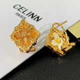 Shell Flower Earrings High Studs Clip Style for Women