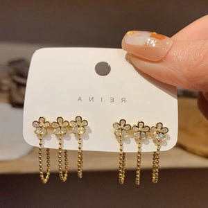 Fairy Chain Tassel Flower Earrings with Zircon