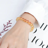 Synthetic Citrine Yellow Crystal Bracelet Round Beads Elastic Rope