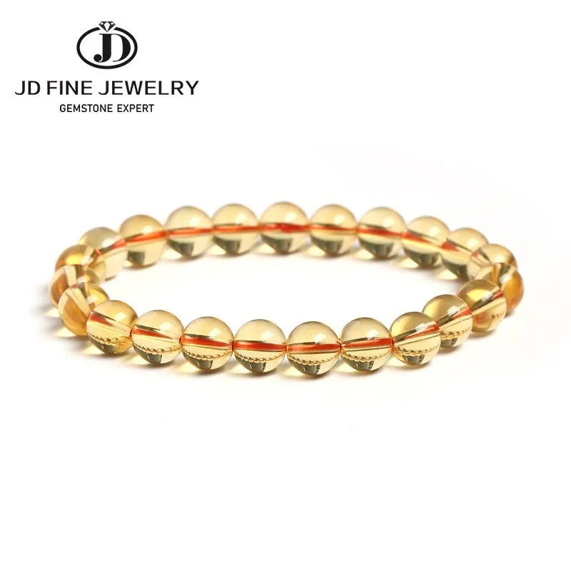 Synthetic Citrine Yellow Crystal Bracelet Round Beads Elastic Rope