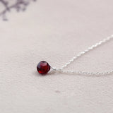 925 Silver Water Drop Pendant Red Garnet Necklace