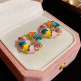 14K Plating Round Hoop Earrings with Enamel Ear Buckle