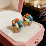 14K Plating Round Hoop Earrings with Enamel Ear Buckle