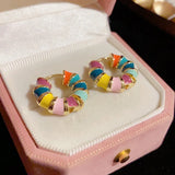14K Plating Round Hoop Earrings with Enamel Ear Buckle