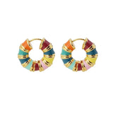 14K Plating Round Hoop Earrings with Enamel Ear Buckle
