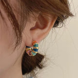 14K Plating Round Hoop Earrings with Enamel Ear Buckle