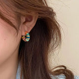 14K Plating Round Hoop Earrings with Enamel Ear Buckle
