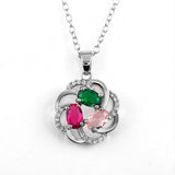 Colorful Zircon Flower Pendant Necklace for Women
