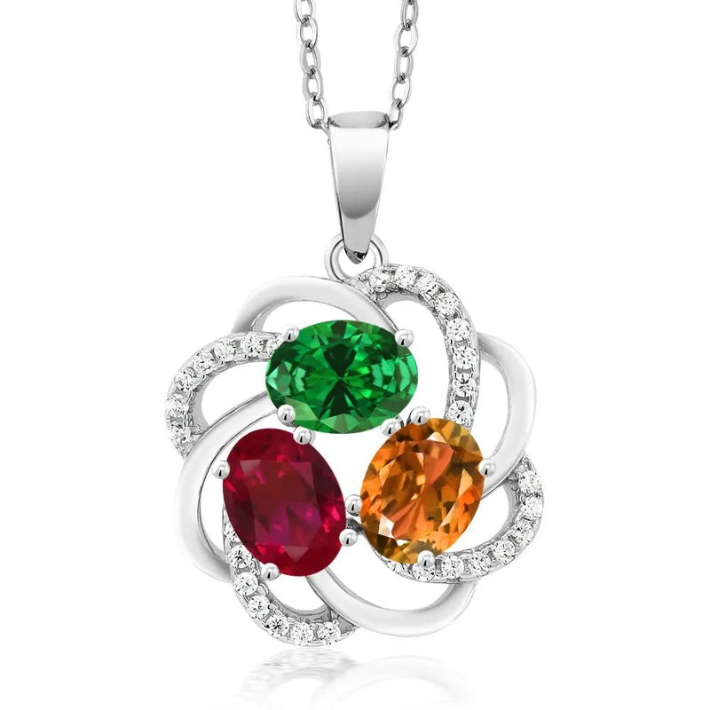 Colorful Zircon Flower Pendant Necklace for Women