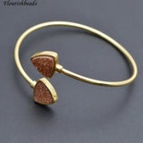 Double Druzy Agate Heart Beads Wire Cuff Bangles