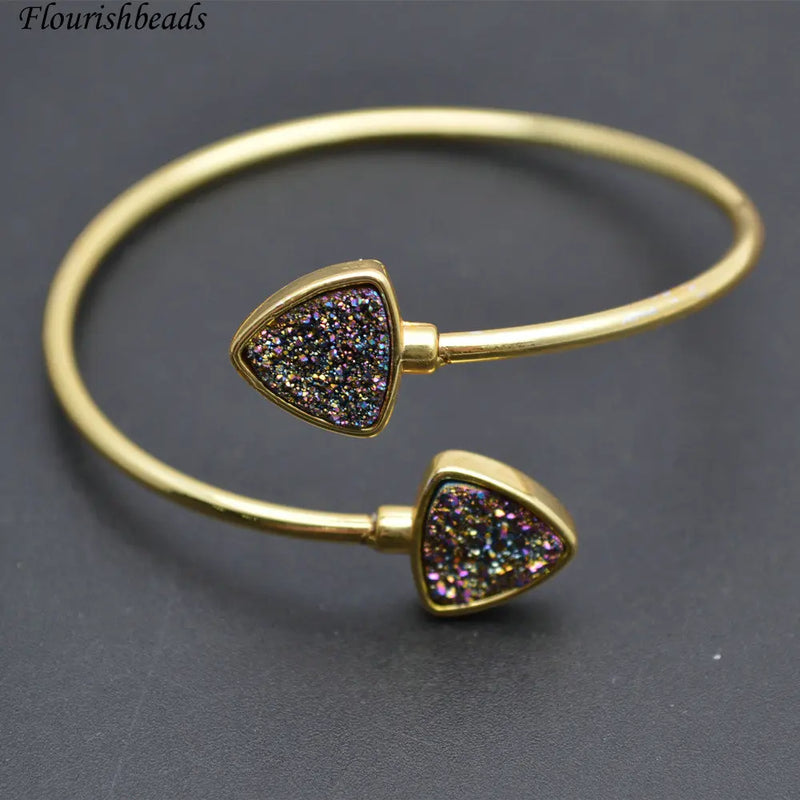 Double Druzy Agate Heart Beads Wire Cuff Bangles