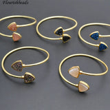 Double Druzy Agate Heart Beads Wire Cuff Bangles
