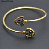 Double Druzy Agate Heart Beads Wire Cuff Bangles