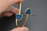 Double Druzy Agate Heart Beads Wire Cuff Bangles