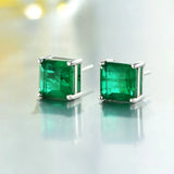 8x8mm Emerald Tourmaline Stud Earrings Two Tone Plated 925 Sterling Silver