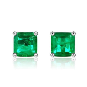 8x8mm Emerald Tourmaline Stud Earrings Two Tone Plated 925 Sterling Silver