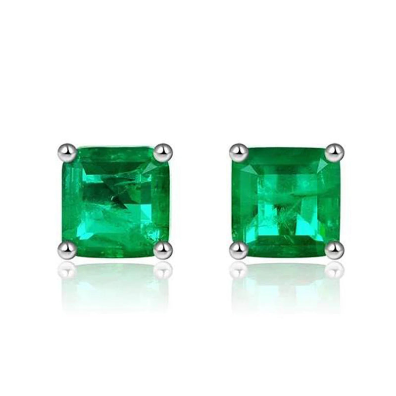 8x8mm Emerald Tourmaline Stud Earrings Two Tone Plated 925 Sterling Silver