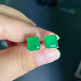 8x8mm Emerald Tourmaline Stud Earrings Two Tone Plated 925 Sterling Silver