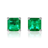 8x8mm Emerald Tourmaline Stud Earrings Two Tone Plated 925 Sterling Silver