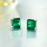 8x8mm Emerald Tourmaline Stud Earrings Two Tone Plated 925 Sterling Silver